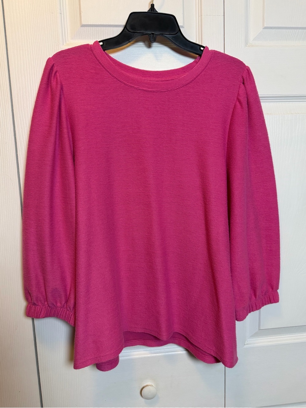Crown & Ivy XL Pink Textured Puff Sleeve Knit Top Long Sleeve